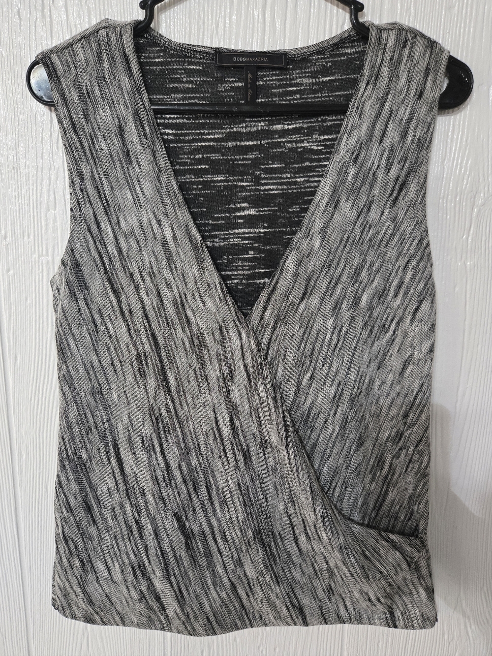 BCBG Maxazria Tank Top Blouse Womens Small Grey Black Wrap V Neck Sleeveless